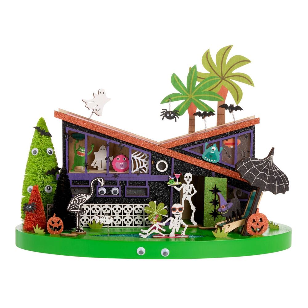 Mid Century Halloween House Large Party Laser Cut Wood Light Up LED Decor NEW - Picture 2 of 3